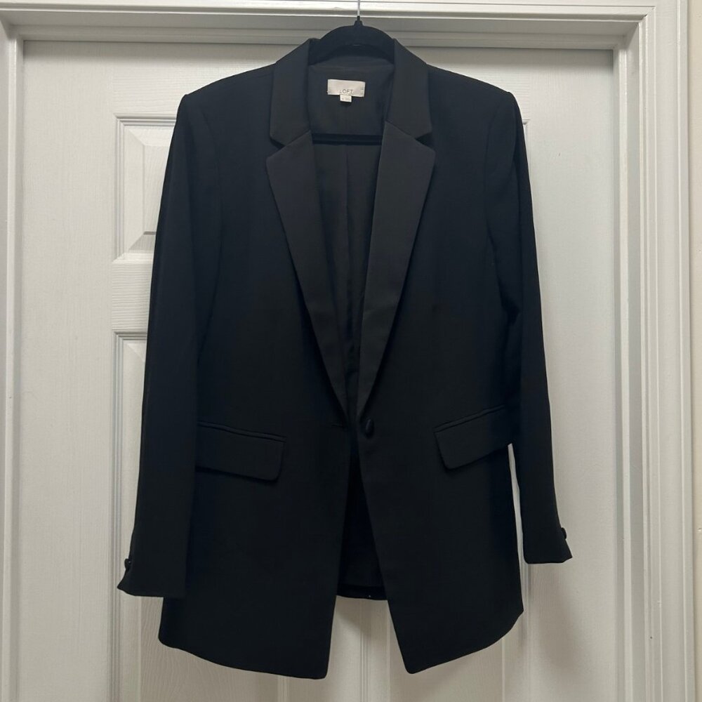LOFT Black One Button Blazer Tailored Work Jacket